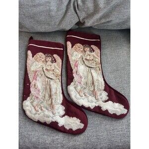 Imperial Elegance Needlepoint Stocking 1991 Victorian Angels Vintage Set Of Two